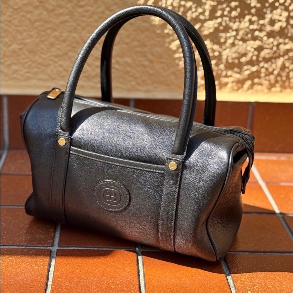 Gucci Vintage  Black Leather Barrel Satchel